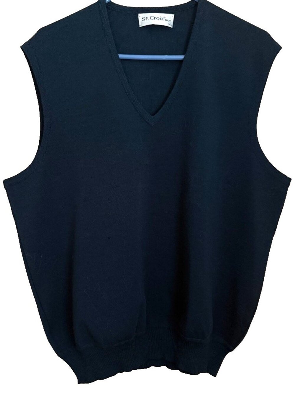 Vtg St Croix Black V-Neck Sweater Vest L Wool Quiet Luxury Preppy Old Money FLAW